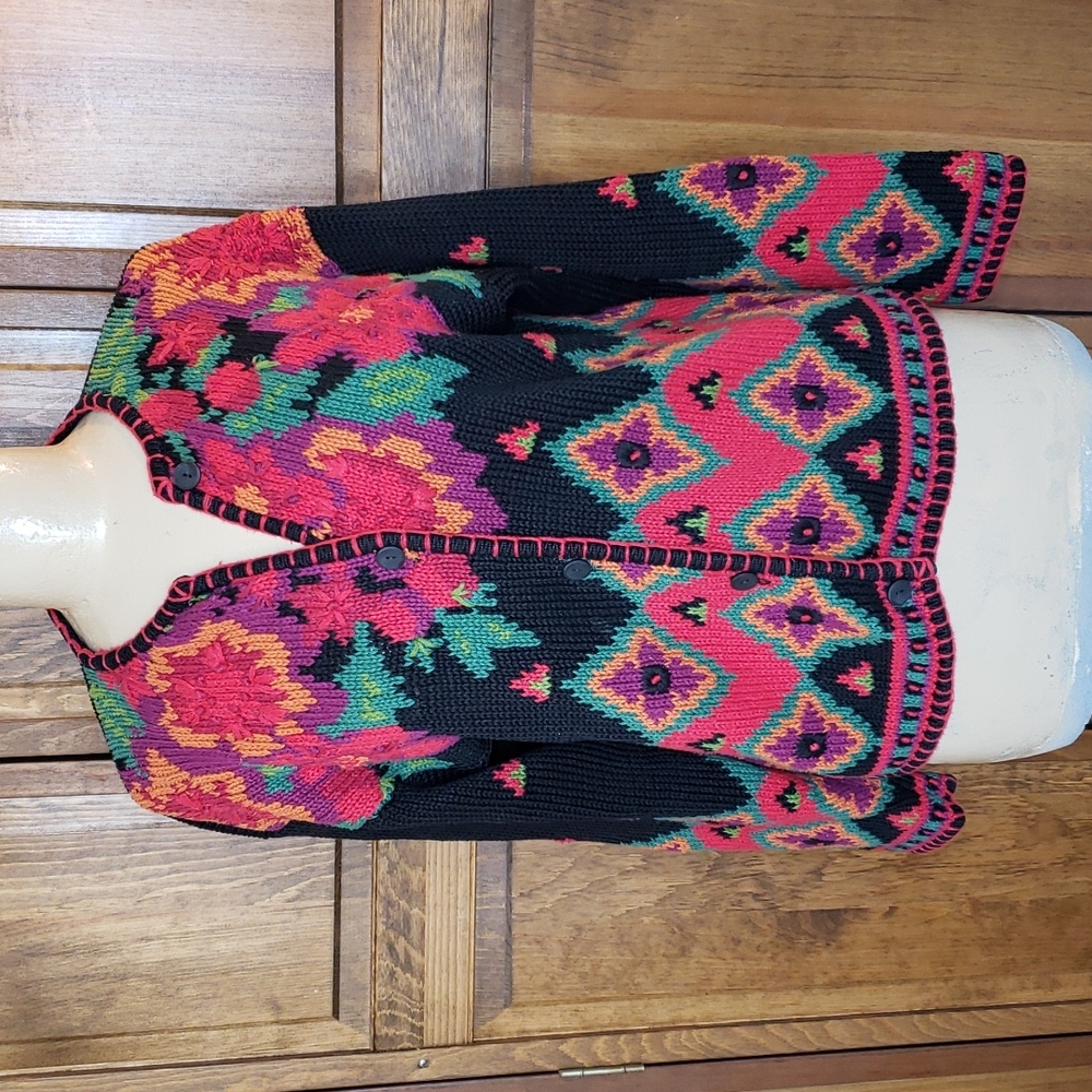 Vintage Windridge Floral Knit Textured Cardigan Sweater Sz S